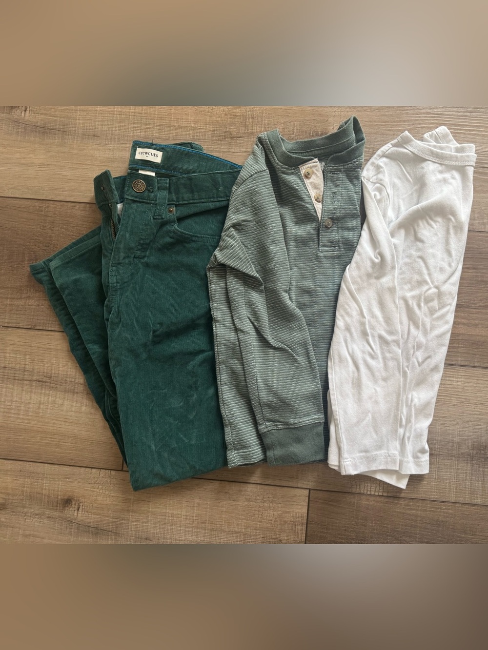 Crewcuts Dark Green Corduroy Pants - Green Top & White Tee Set